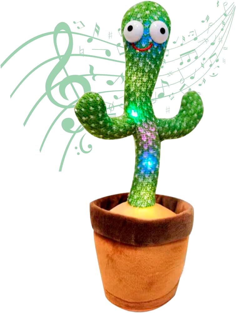 Cacto de pelúcia dançante e falante recarregável - Reproduz voz, música, dança e luzes