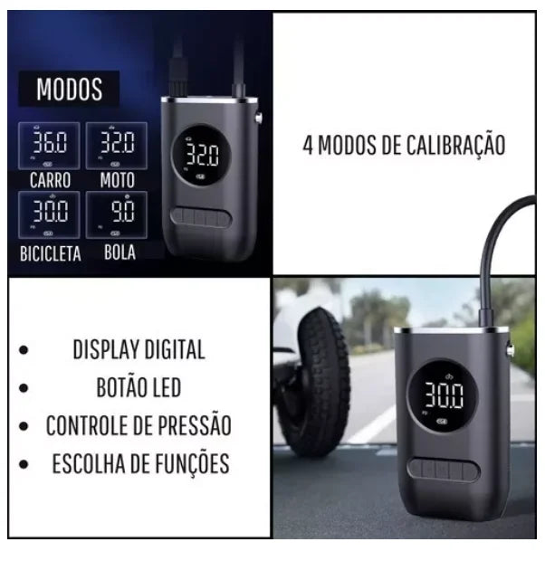 Calibrador digital portátil 2 em 1 recarregável - Bomba de ar e lanterna