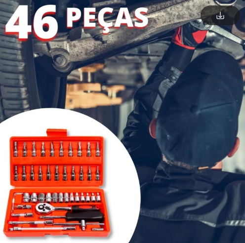 Maleta de ferramentas - Chave catraca com jogo de soquetes reversíveis - 46 peças