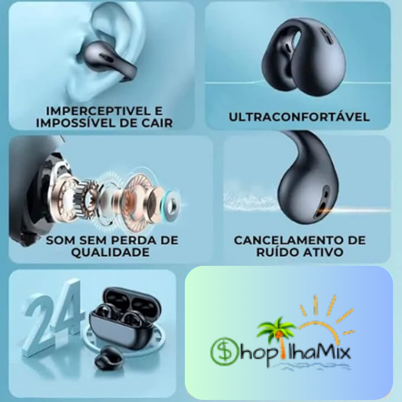 Fone de ouvido bluetooth sem fio com gancho de orelha