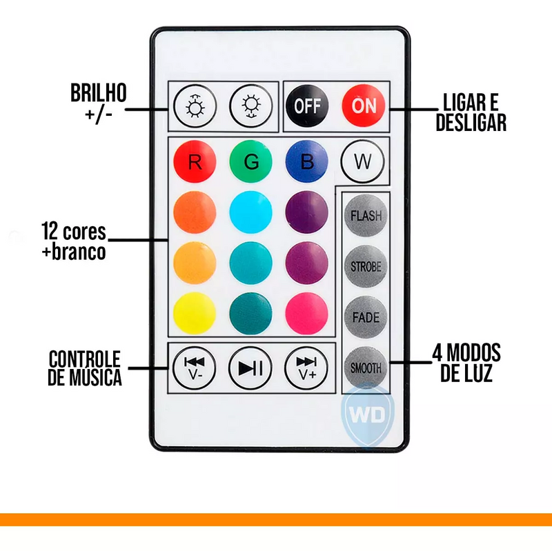 Luminária LED com caixa de som bluetooth e controle remoto