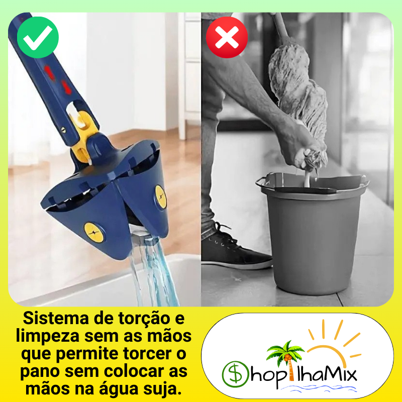 Mop 360 Rodo Esfregão de Limpeza Extensível e Giratório