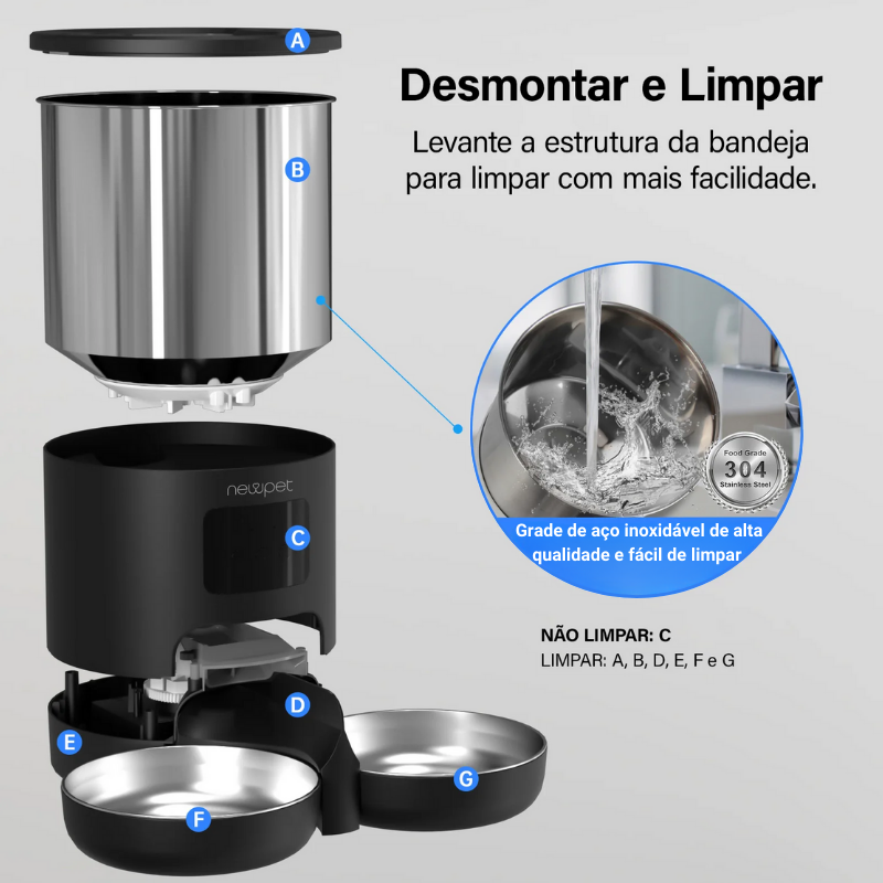 Alimentador automático de 5L para animais de estimação, com microfone e temporizador