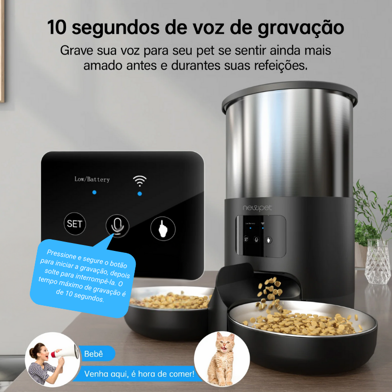 Alimentador automático de 5L para animais de estimação, com microfone e temporizador