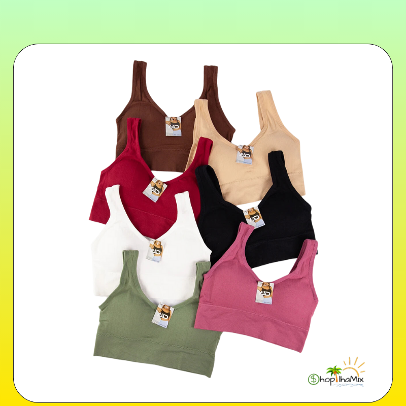 Top esportivo feminino sem bojo e sem costuras laterais