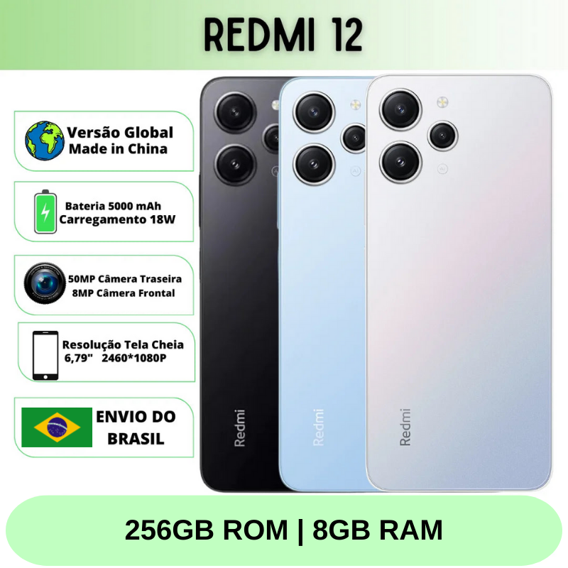 Celular Xiaomi Redmi 12 | 256GB ROM | 8GB RAM | Câmera 18MP