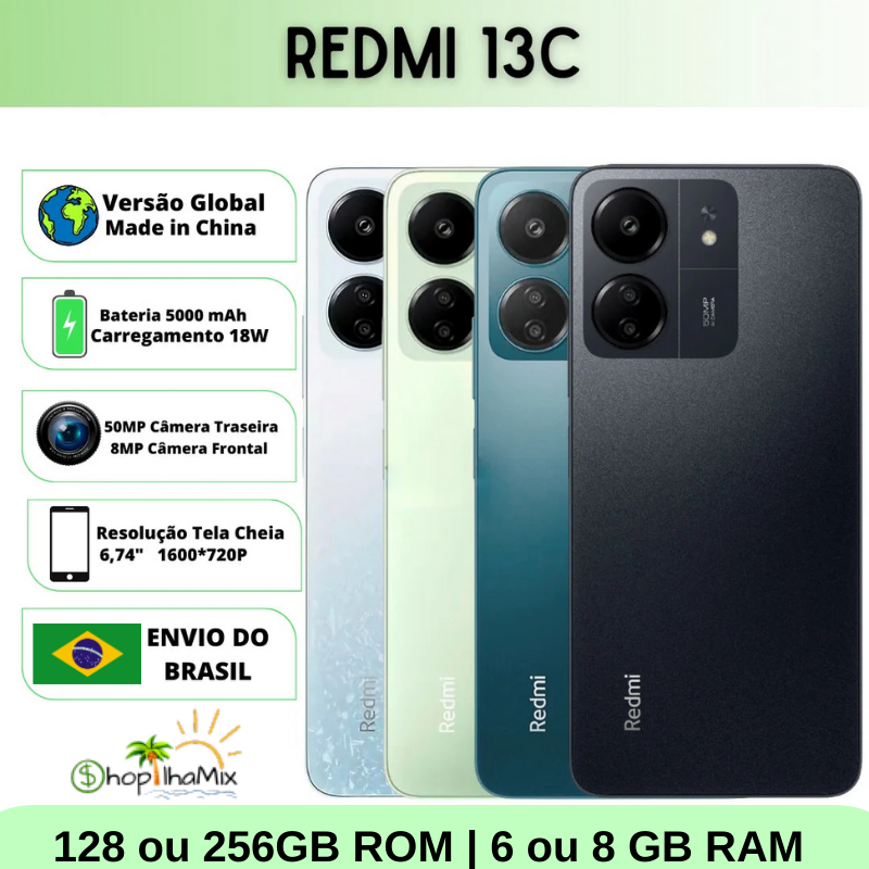 Celular Xiaomi Redmi 13C | 128/256GB ROM | 6/8GB RAM | Câmera 50MP