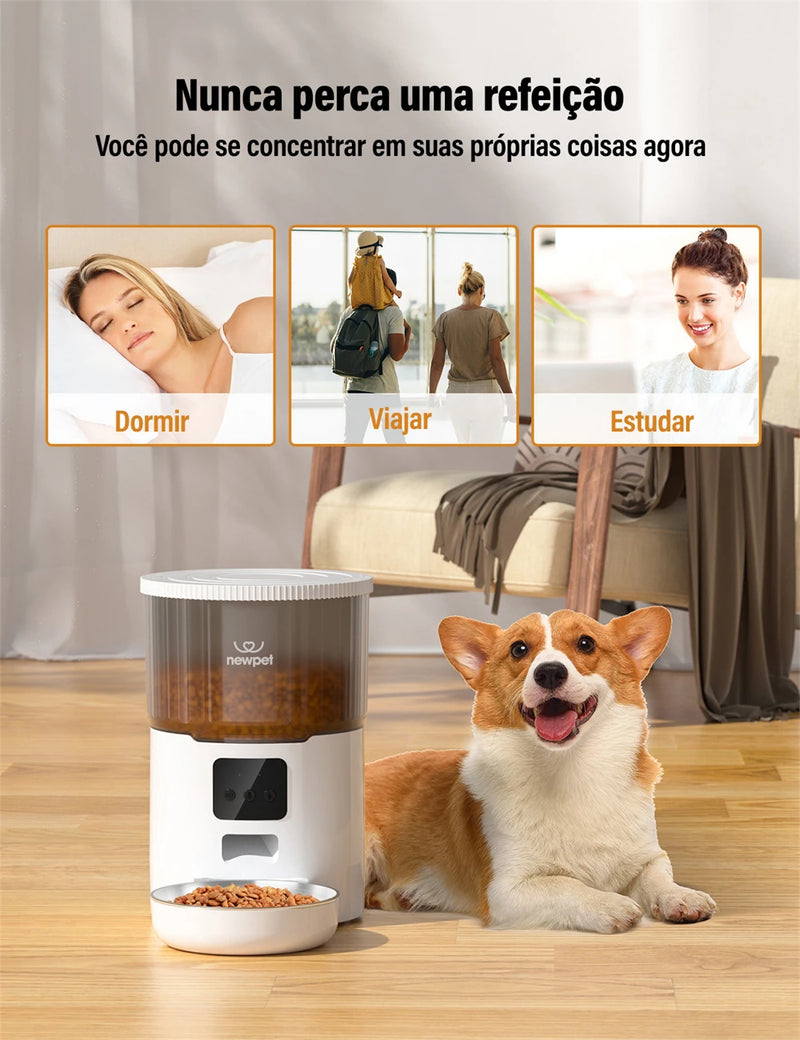 Alimentador automático de 4L para animais de estimação, com microfone e temporizador