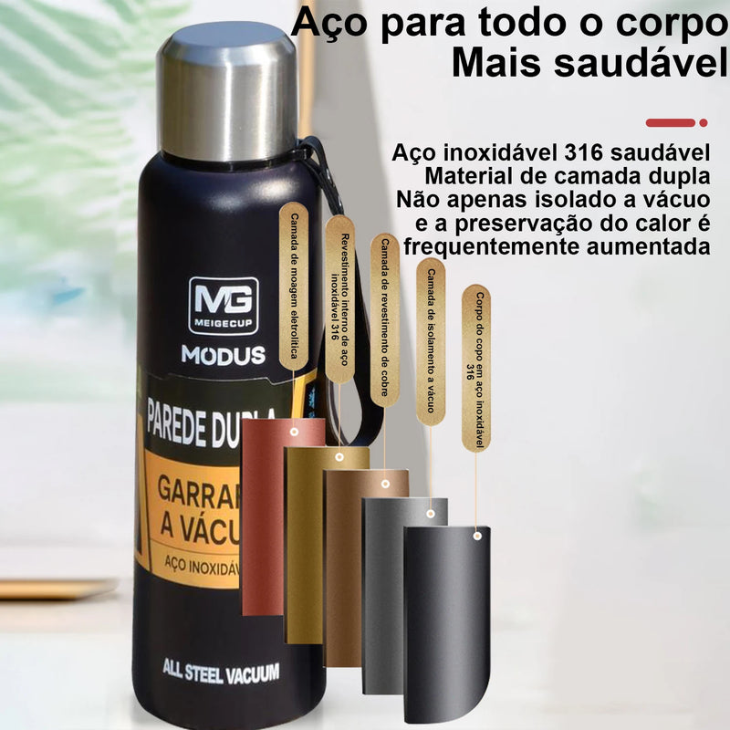Garrafa térmica de aço inoxidável com copo - Acompanha bolsa protetora