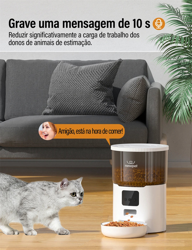Alimentador automático de 4L para animais de estimação, com microfone e temporizador