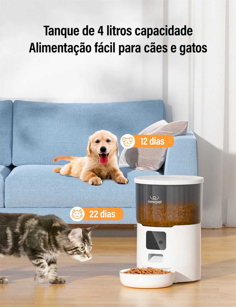 Alimentador automático de 4L para animais de estimação, com microfone e temporizador